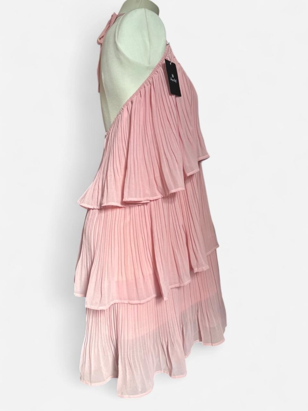 Pleated Layered Spaghetti-Strap Mini Dress in Blush Pink - Picture 4 of 5
